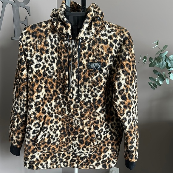 PINK Jackets & Blazers - PINK Leopard Print Fleece Hoodie